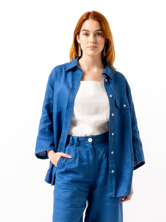 Linen Button-up Shirt GAYA Blue
