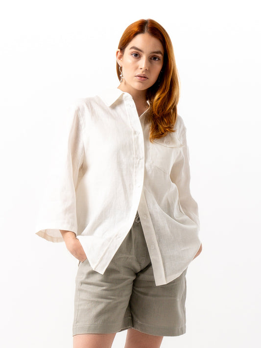 Linen Button-up Shirt GAYA White