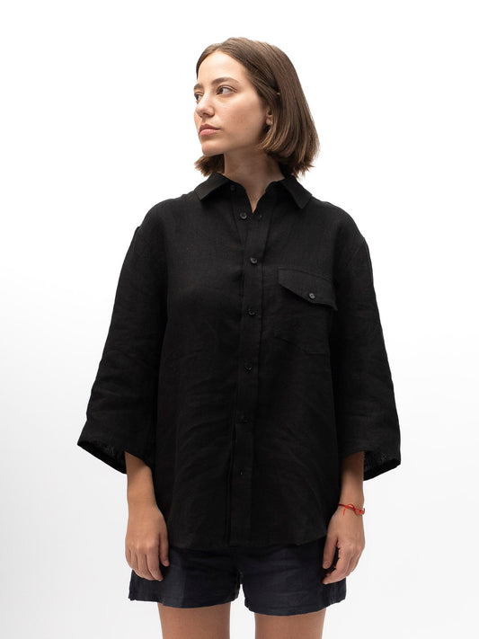 Linen Button-up Shirt GAYA Black