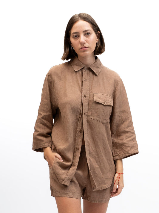 Linen Button-up Shirt GAYA Brown
