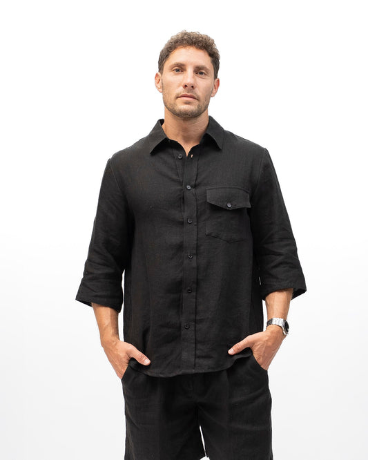 Linen Button-up Shirt KAI Black for Men