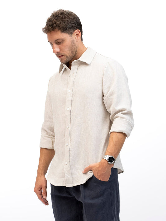 Linen Button-up Shirt EREV Beige for Men